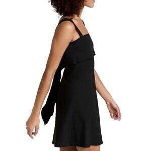 Theory Drape Back Dress Size 10 Black Linen Blend Stretch Sleeveless Fit & Flare